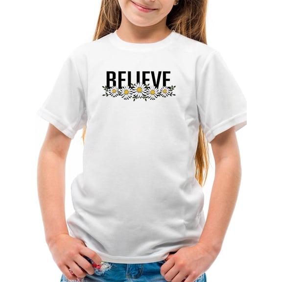 Believe Daisy Flower Banner T-Shirt Juniors -Image by Shutterstock,  x-Small