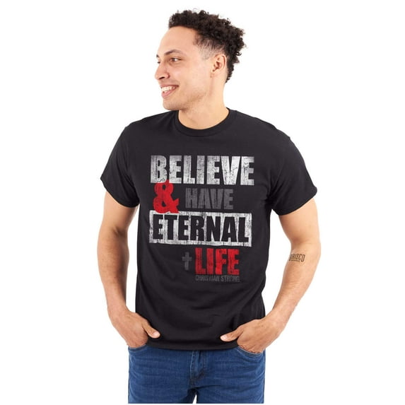 Believe Eternal Life Christian Jesus Men's Graphic T Shirt Tees Brisco Brands S