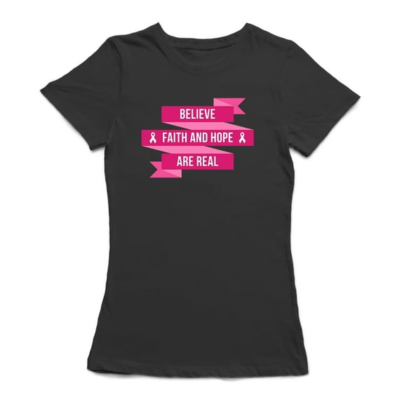 Believe Faith And Hope Are Real Pink Fight Women Black T-Shirt, Female Large