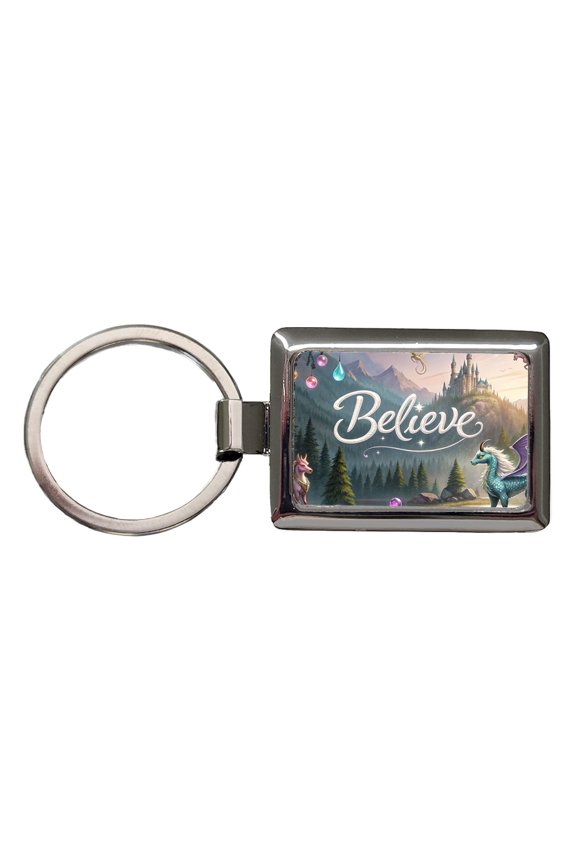Believe Fantasy Creatures Metal Rectangle Keychain