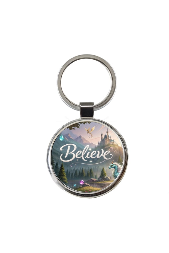 Believe Fantasy Creatures Metal Round Keychain