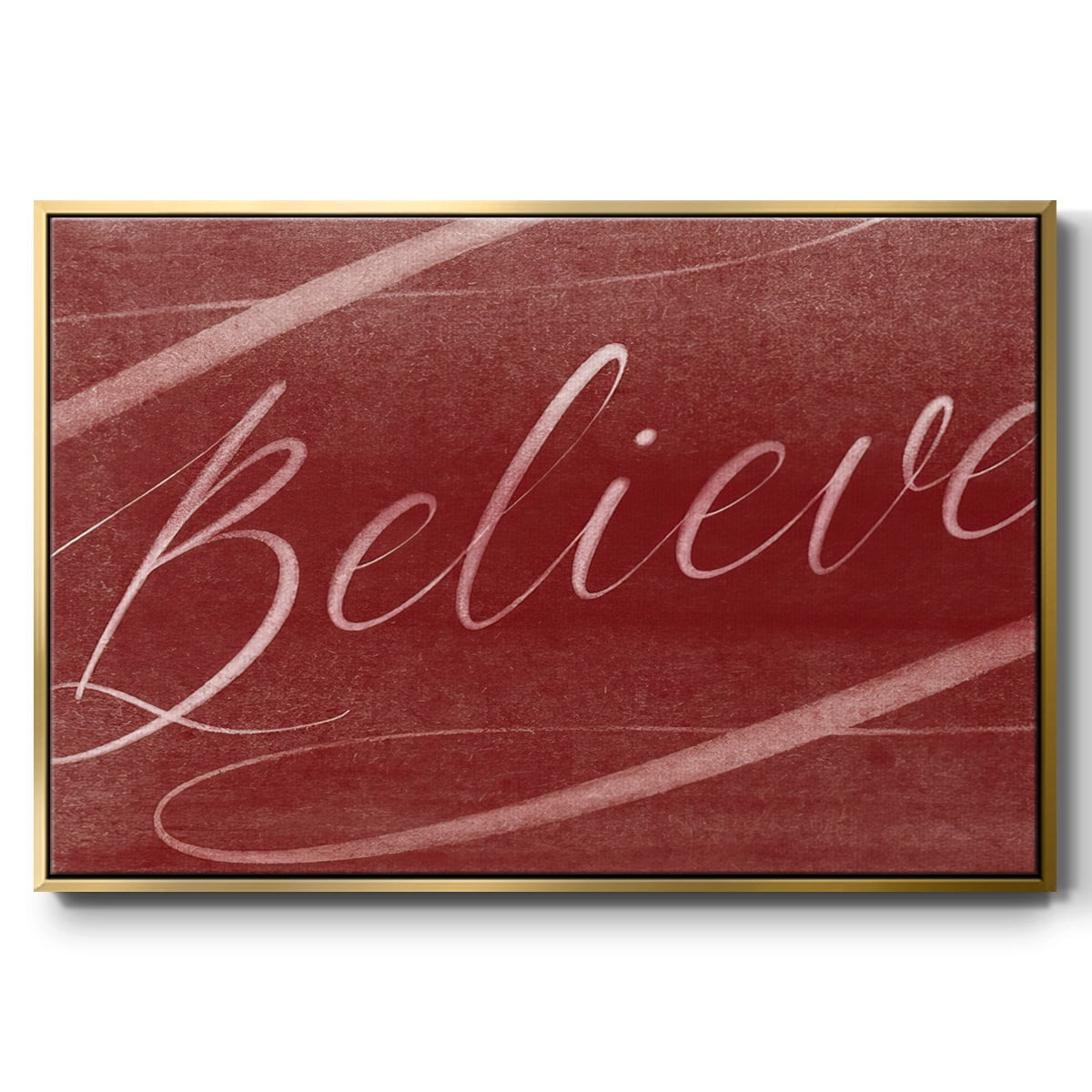 Believe - Framed Gallery Wrapped Holiday Canvas - 25 x 37 - Gold Frame
