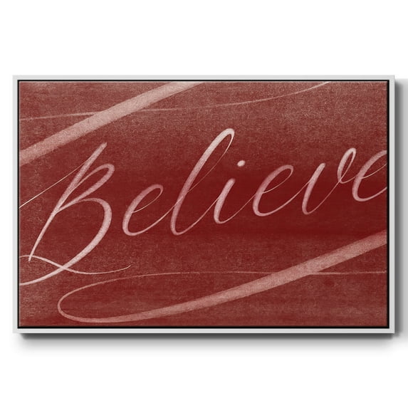 Believe - Framed Gallery Wrapped Holiday Canvas - 27 x 41 - White Frame