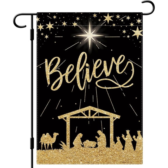 Believe Garden Flag O Holy Night Garden Flag 12.5x18 Double Sided Vertical Burlap Farmhouse Yard Flag Christmas Winter Outdoor Decoration