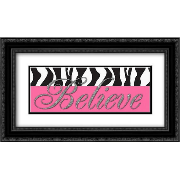 Believe Glitter 2x Matted 24x14 Black Ornate Framed Art Print by Greene, Taylor