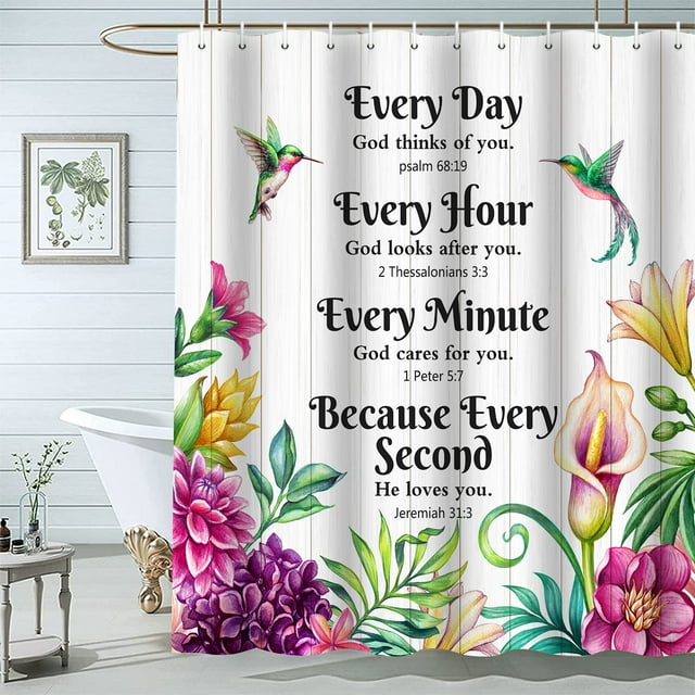 Faith Christian Shower Curtain, Inspirational Quotes, Floral Birds