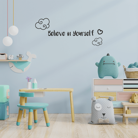 Believe in Yourself Heart Life Postive Quotes Quote Wall Sticker Art Decals for Girls Boys Room Bedroom Nursery Kindergarten House Fun Home Decor Stickers Wall Art Vinyl Decoration Size (15x30 inch)