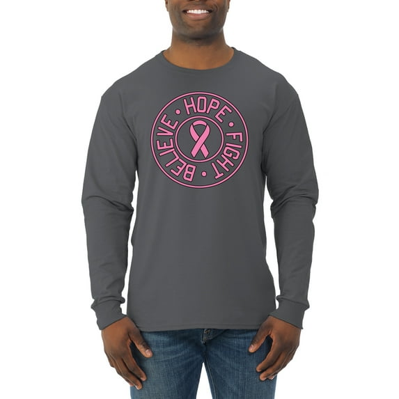 Believe Hope Awareness Mens Long Sleeve Shirt, Charcoal, Small