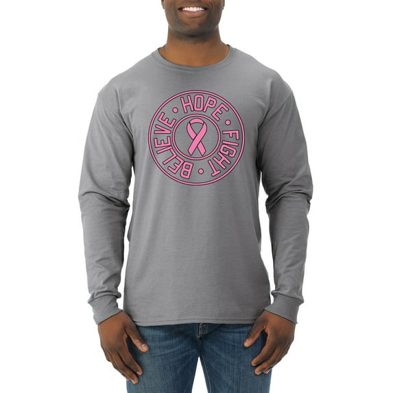 Believe Hope Awareness Mens Long Sleeve Shirt, Heather Grey, Large