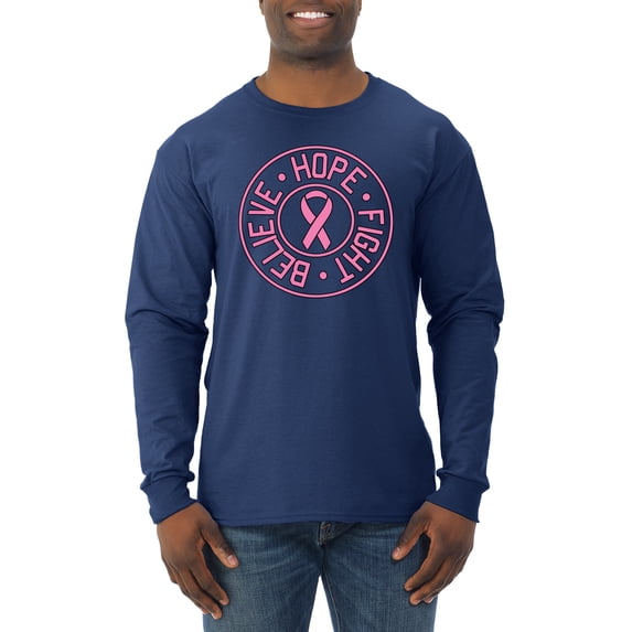 Believe Hope Awareness Mens Long Sleeve Shirt, Navy, Small