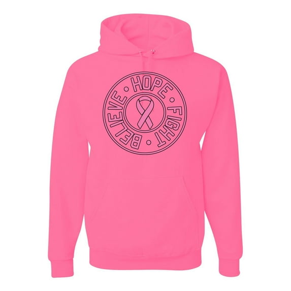 Believe Hope Awareness Unisex Graphic Hoodie Sweatshirt, Neon Pink, 2XL