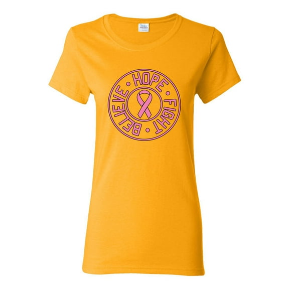 Believe Hope Awareness Womens Graphic T-Shirt, Gold, Small