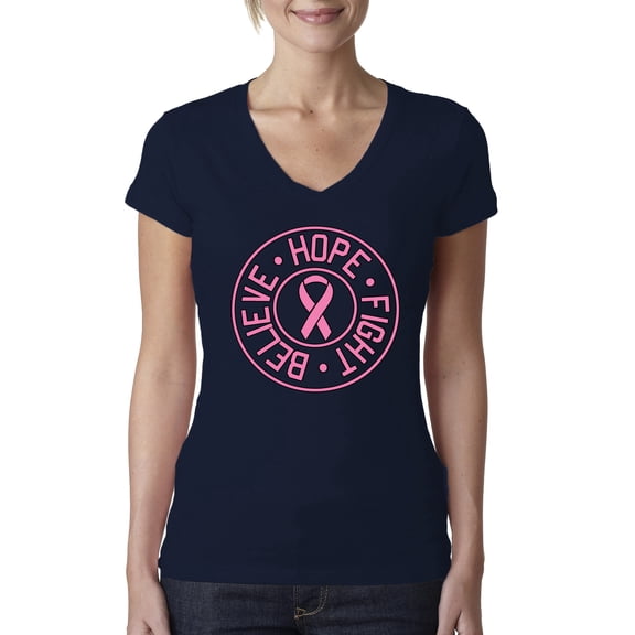 Believe Hope Awareness Womens V-Neck Tee, Navy, X-Large