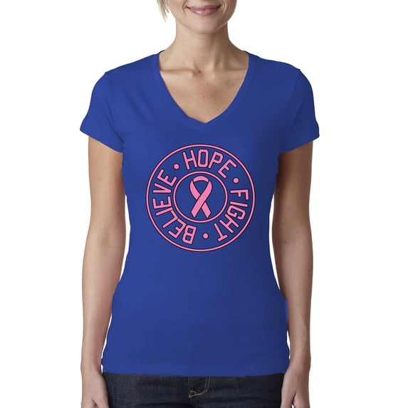 Believe Hope Awareness Womens V-Neck Tee, Royal, Small