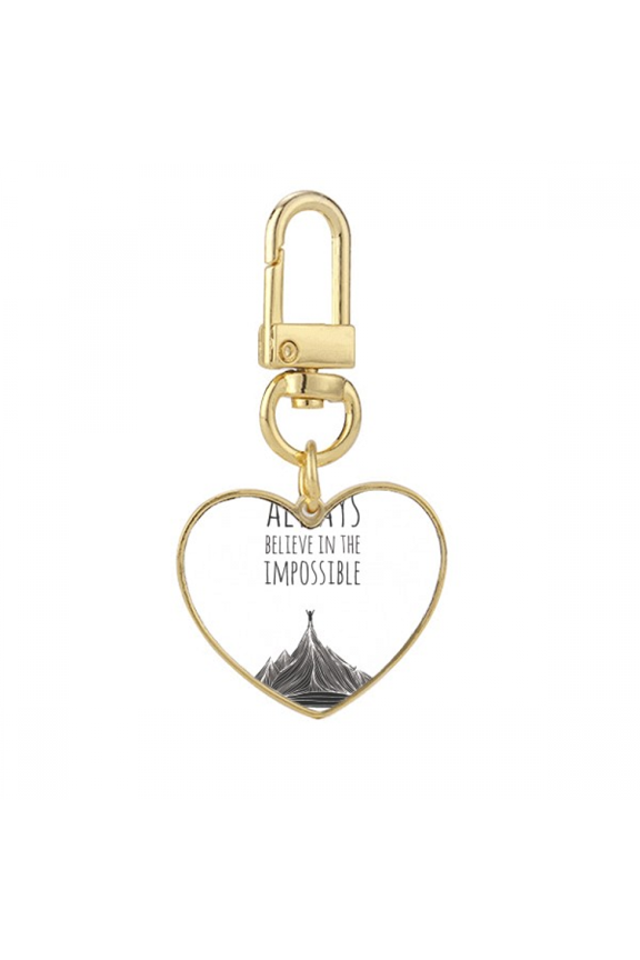 Believe Impossible Black White Quote Gold Heart Keychain Metal Keyring Holder