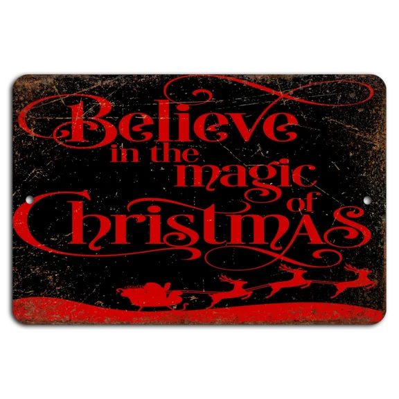 Believe In Christmas Magic - Rustic Red & Black Sign