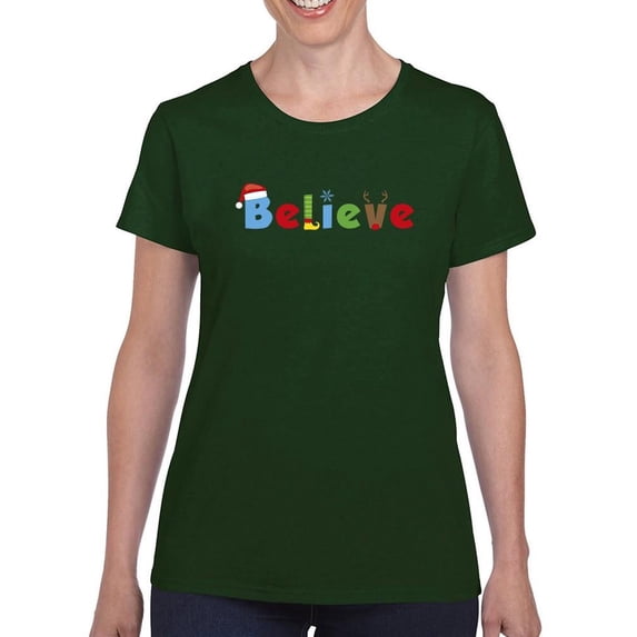 Believe In Christmas T-Shirt Women -Smartprints Designs, Female Small
