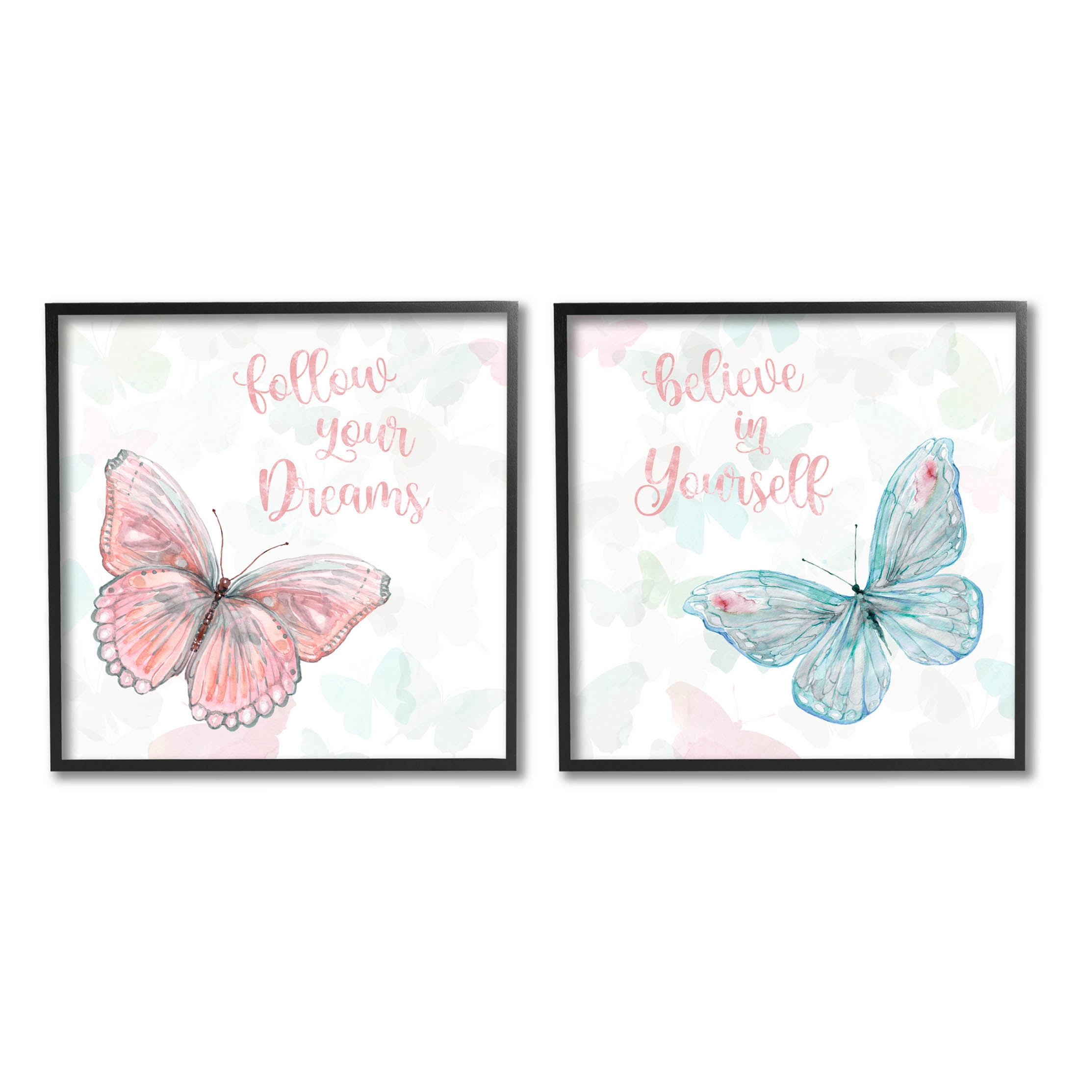 Believe In Dreams Butterflies Animals & Insects Graphic Art Black Framed Art Print Wall Art, Set of 2