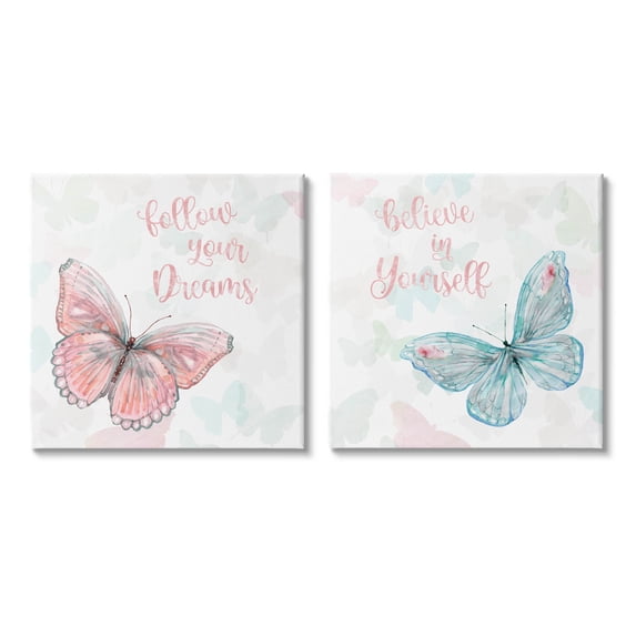 Believe In Dreams Butterflies Animals & Insects Graphic Art Gallery Wrapped Canvas Print Wall Art, Set of 2