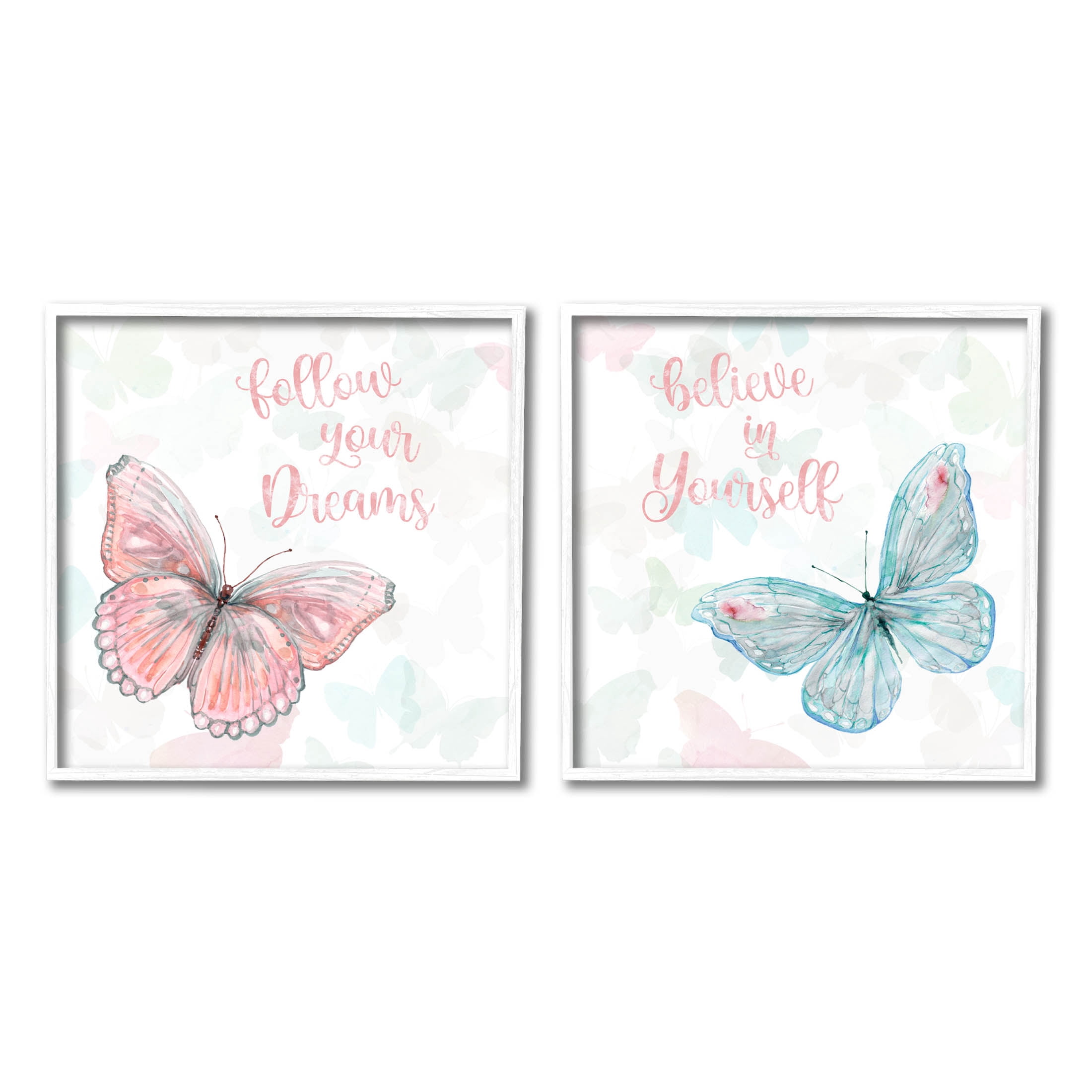 Believe In Dreams Butterflies Animals & Insects Graphic Art White Framed Art Print Wall Art, Set of 2