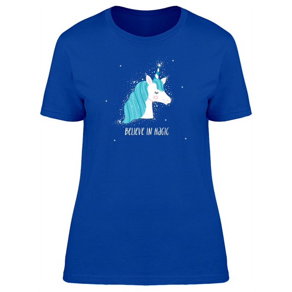 Believe In Magic Blue Unicorn T-Shirt Women -Image by Shutterstock, Female Small