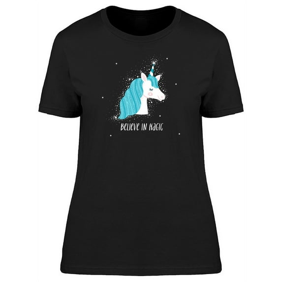 Believe In Magic Blue Unicorn T-Shirt Women -Image by Shutterstock, Female XX-Large