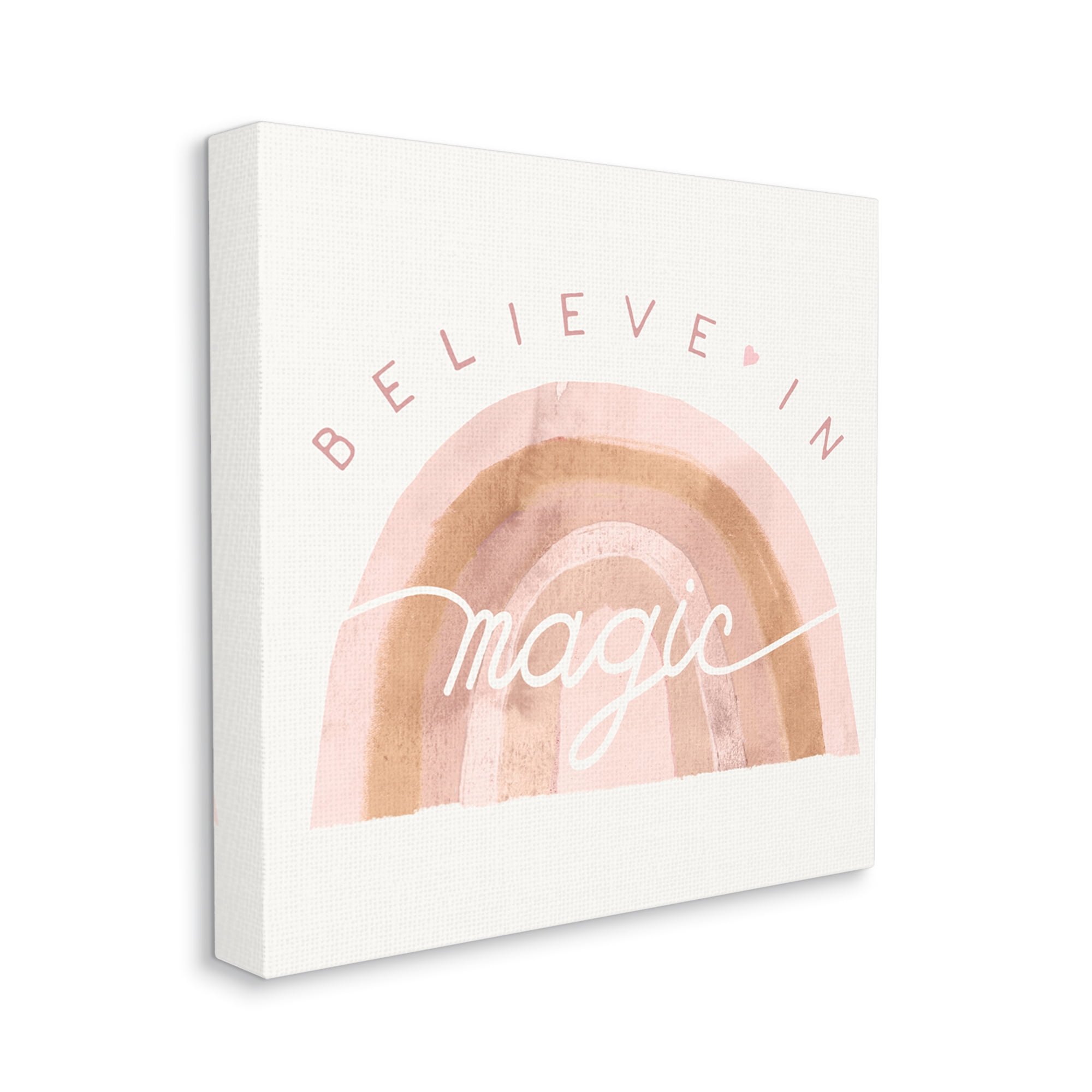 Believe In Magic Phrase Neutral Pink Watercolor Rainbow Art for Kids Gallery-Wrapped Canvas Print Wall Art, 17x17