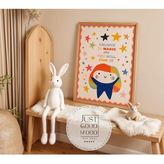 Believe In Magic Poster, Colorful Stars Wall Art, Unframed Paper Poster 8x10in