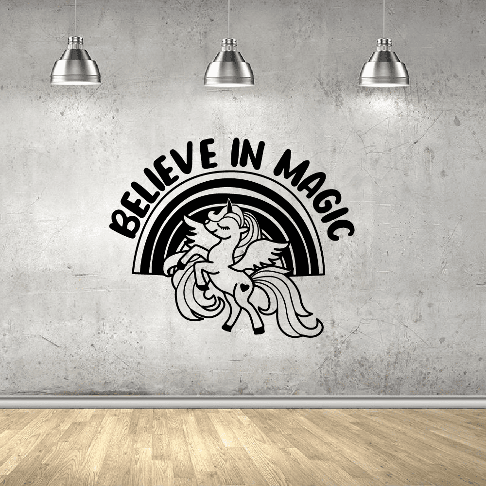 Believe In Magic Rainbow Unicorn Magical Unicorns Wall Sticker Art Decal for Girls Boys Kids