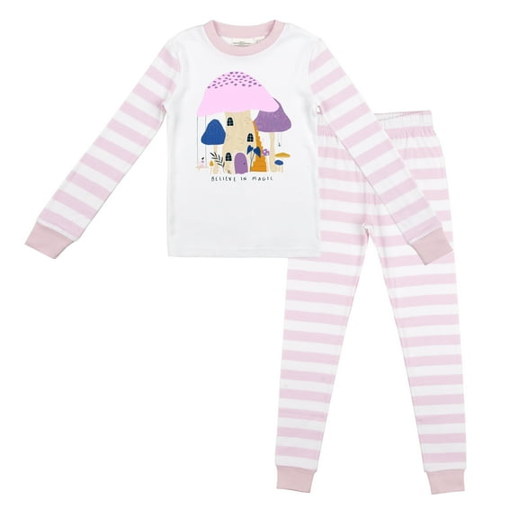 Believe In Magic Youth Girls Pink & White Striped Long Sleeve Shirt & Pant Set-8