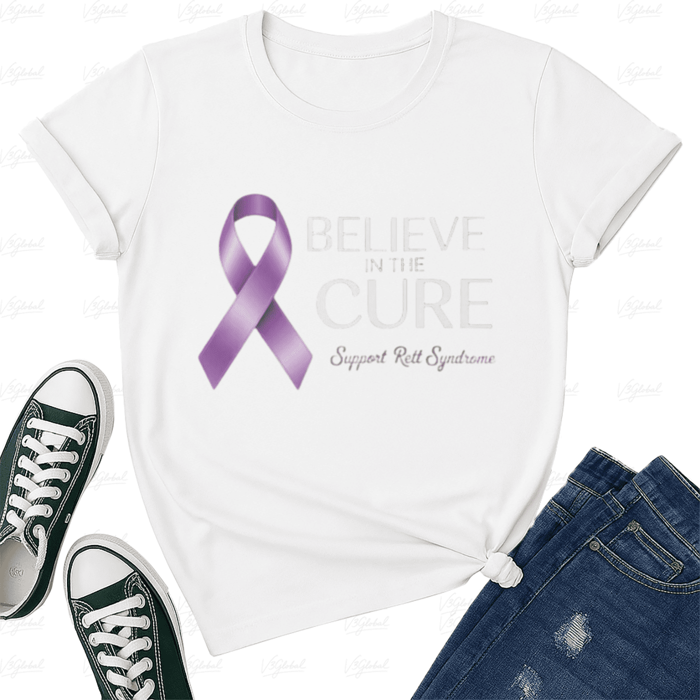 Believe In The Cure Rett Syndrome Awareness Ribbon Unisex T-Shirt, for ...