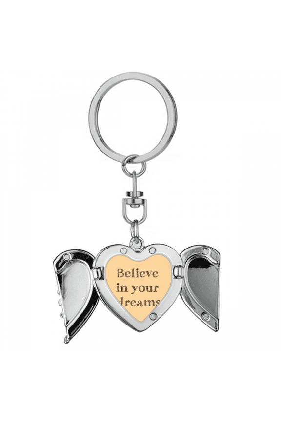 Believe In Your Dream Inspirational Heart Angel Wing Key Chain Holder