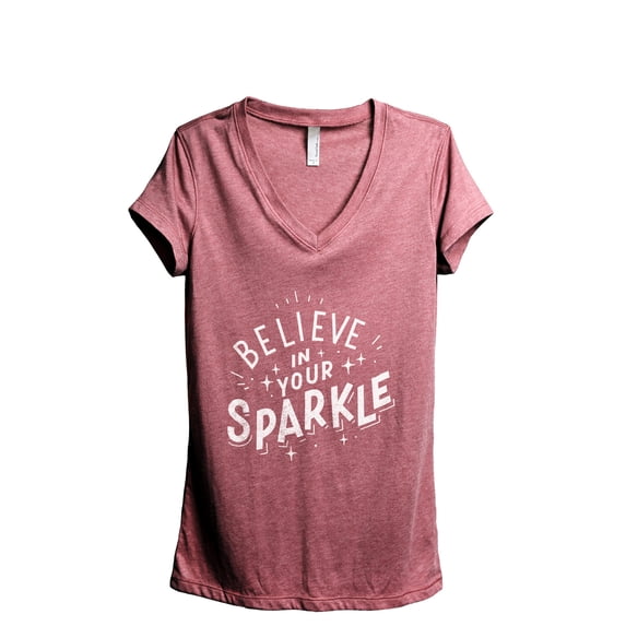 Believe In Your Sparkle Women's Fashion Relaxed V-Neck T-Shirt Tee Heather Rouge X-Large