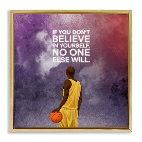 Stupell Industries Believe In Yourself Athlete Quote Gold Framed Floater Canvas Wall Art, design by Marcus Prime, 25 x 25