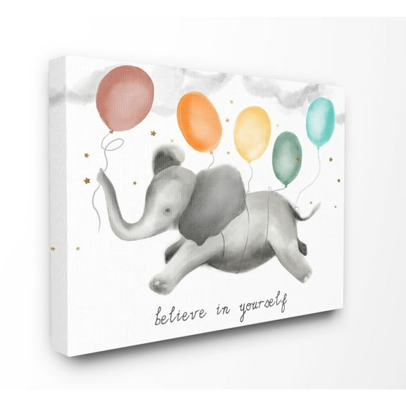 Believe In Yourself Balloon Elephant Kids Design Stretched Canvas Wall Art by Daphne Polselli