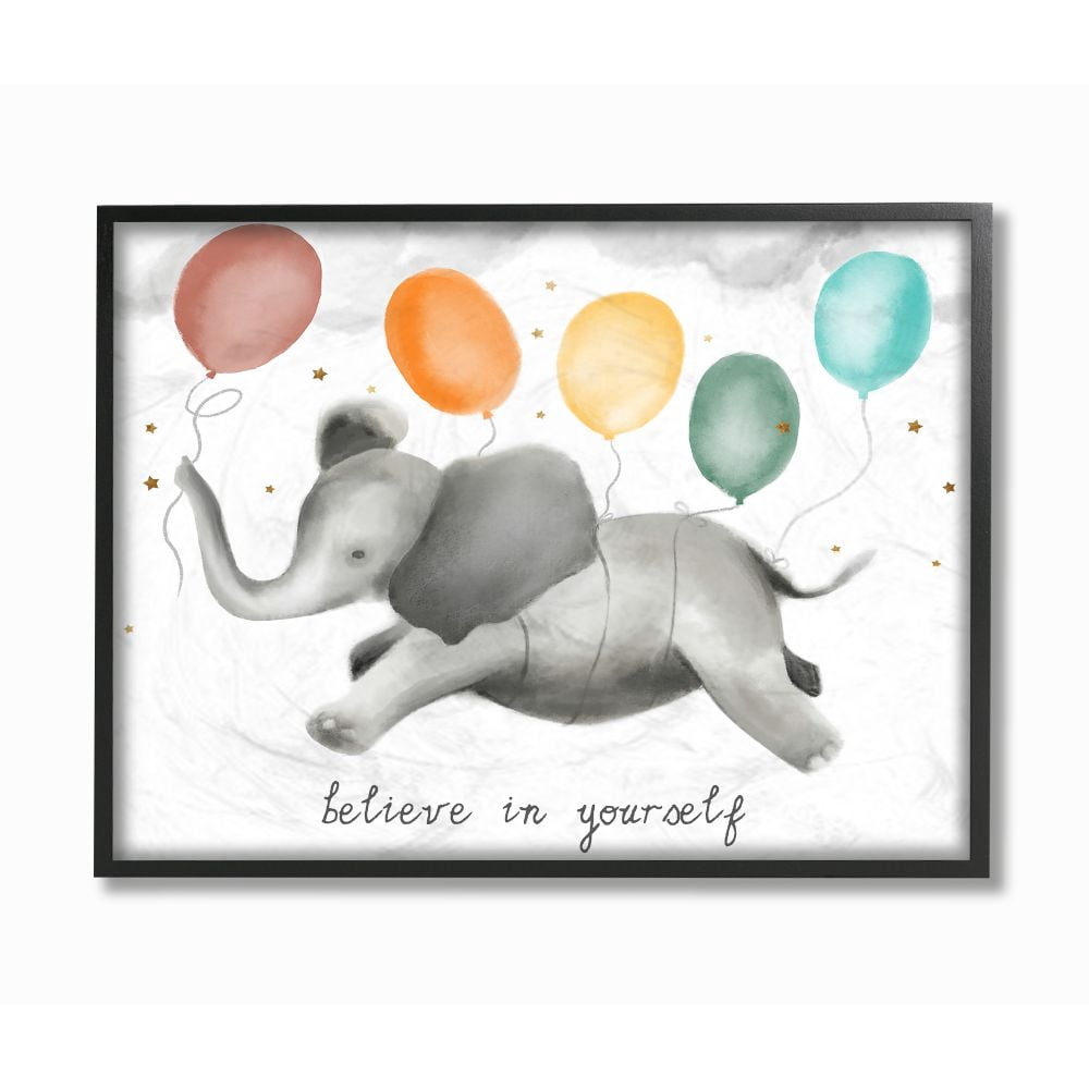 Believe In Yourself Balloon Elephant Kids Design XXL Framed Giclee Texturized Art by Daphne Polselli