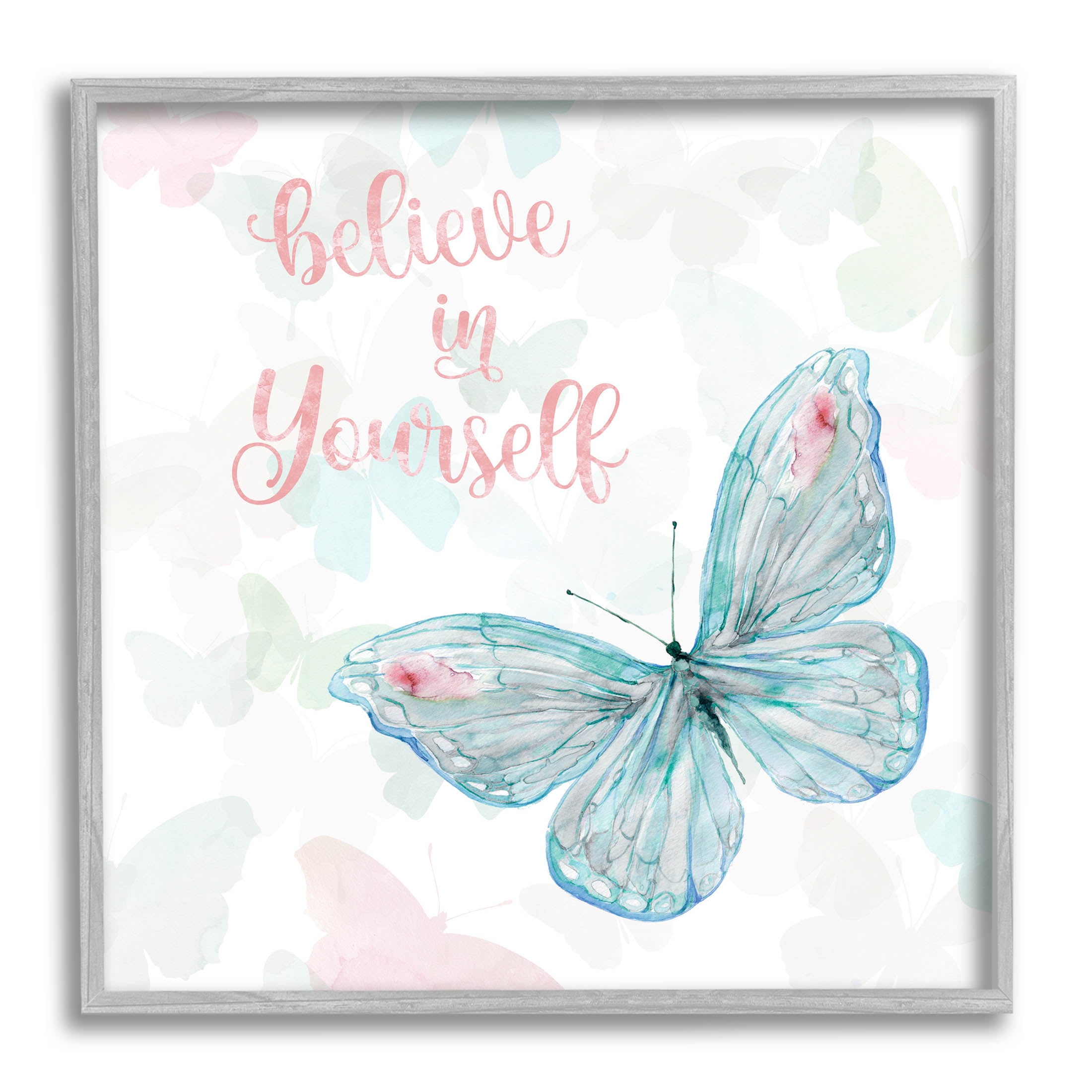 Believe In Yourself Butterfly Phrase Animals & Insects Graphic Art Gray Framed Art Print Wall Art