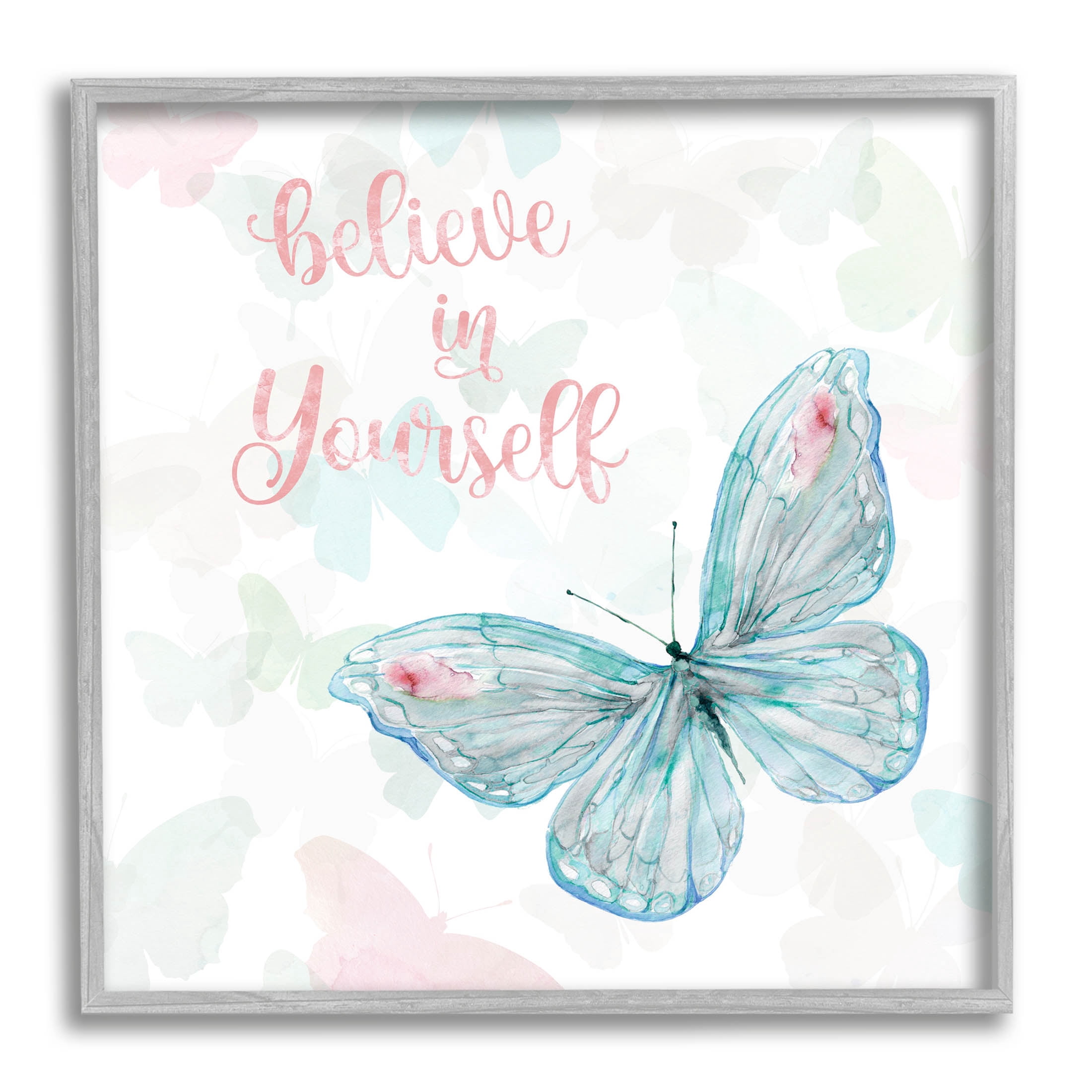 Believe In Yourself Butterfly Phrase Animals & Insects Graphic Art Gray Framed Art Print Wall Art