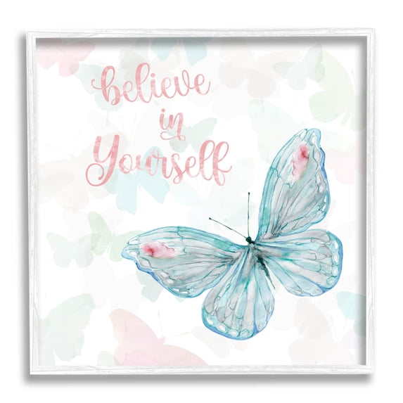 Believe In Yourself Butterfly Phrase Animals & Insects Graphic Art White Framed Art Print Wall Art
