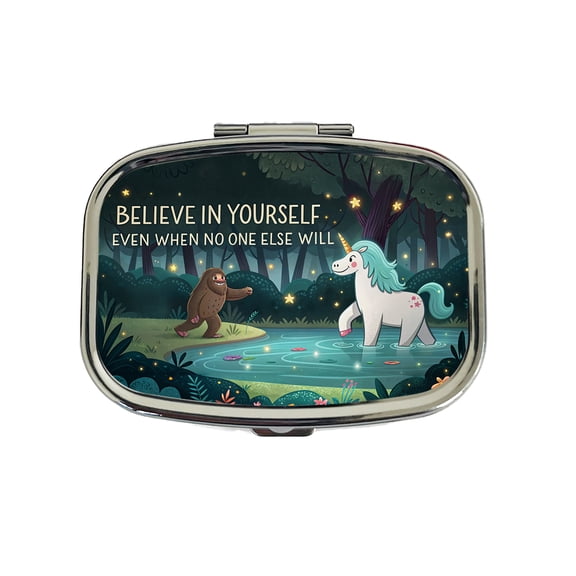 Believe In Yourself Even When No One Else Will Bigfoot Unicorn Funny Small Travel Handbag Pill Box Case