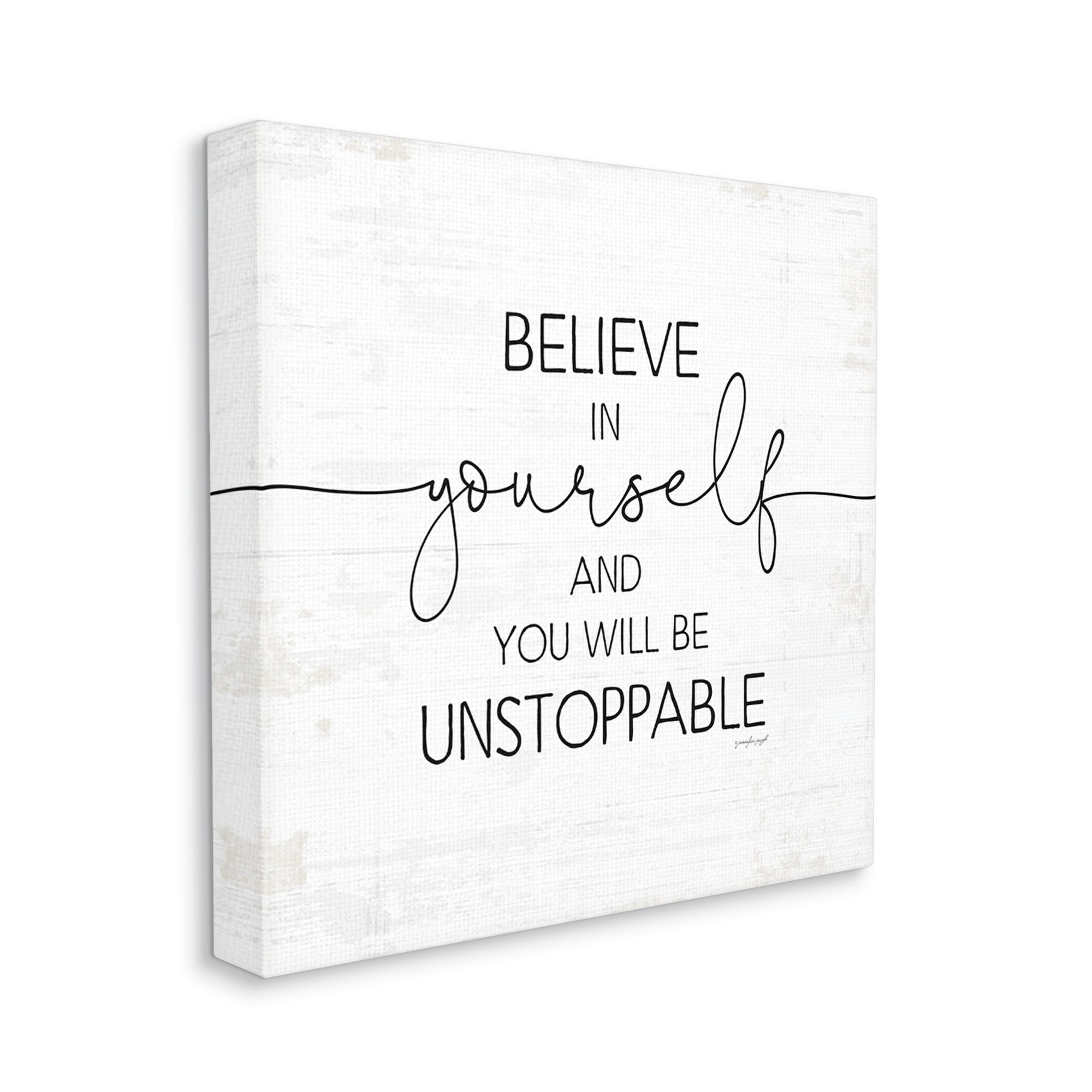 Believe In Yourself White Canvas Motivational Quote Wall Art, 30 x 30