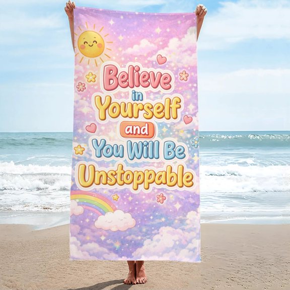 Believe In Yourself Rainbow Inspirational Oversized Beach Towel, Sand-Free 27.5" x 55"
