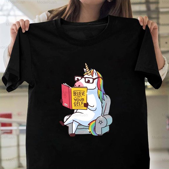 Believe In Yourself Unicorn Reading Bookworm Magical Fantasy New Unisex T-Shirt, up to size 5XL