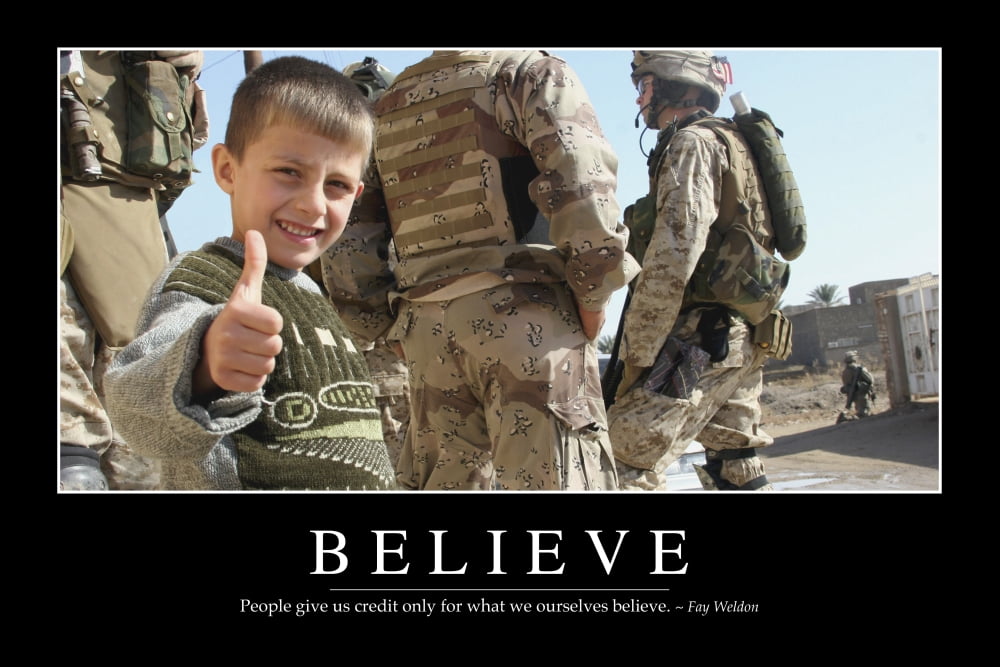Believe Inspirational Quote and Motivational Poster Canvas Art - Stocktrek Images (34 x 23)