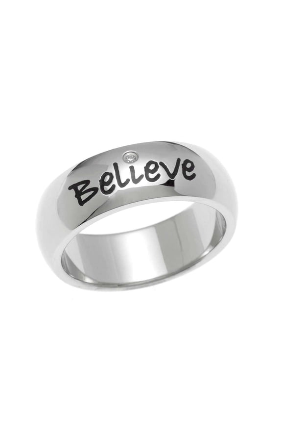"Believe" Inspirational Stainless Steel Cubic Zirconia Ring size 5