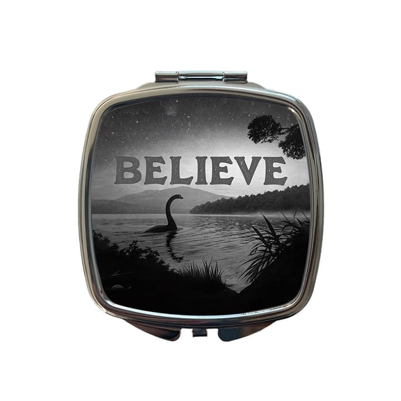 Believe Loch Ness Monster Fantasy Creatures Travel Makeup Handbag Purse Small Pocket Compact Mirror