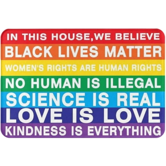 We Believe Love is Love Black Lives Matter Non-Slip Absorbent Resist Dirt Doormat Entrance Rug Inside Floor Mats for Home Bedroom Kitchen Front Porch 18x30 Inch