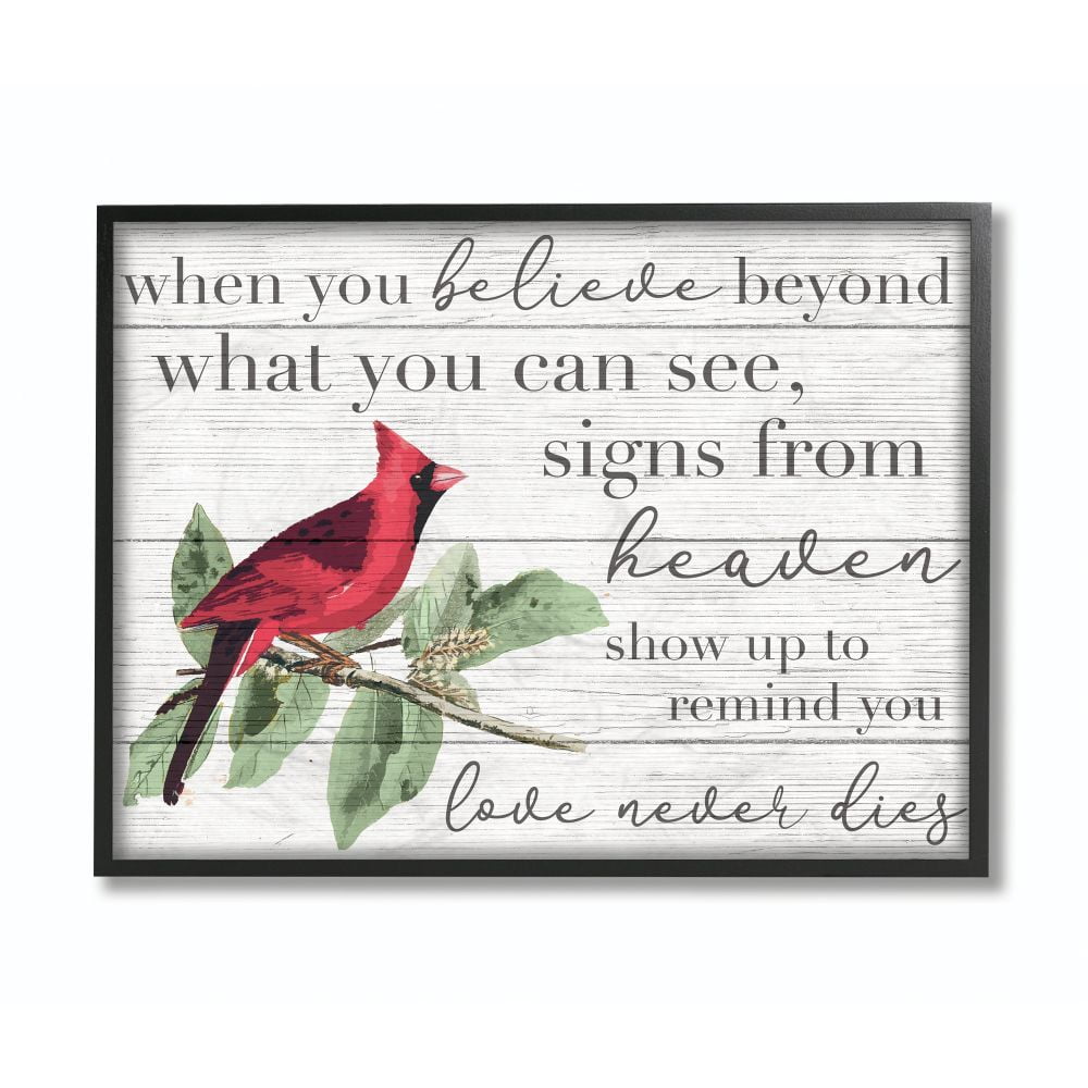Believe Love Never Dies Inspirational Cardinal Bird Word Design Oversized Framed Giclee Texturized Art by Daphne Polselli