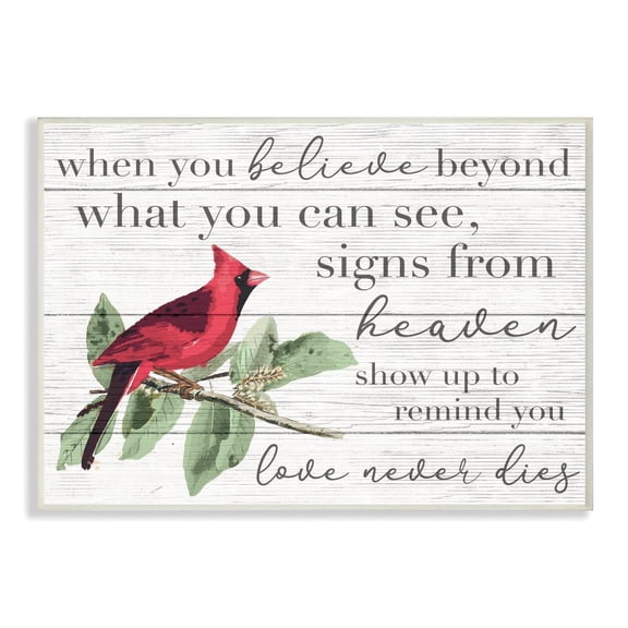 Believe Love Never Dies Inspirational Cardinal Bird Word Design Oversized Wall Plaque Art by Daphne Polselli