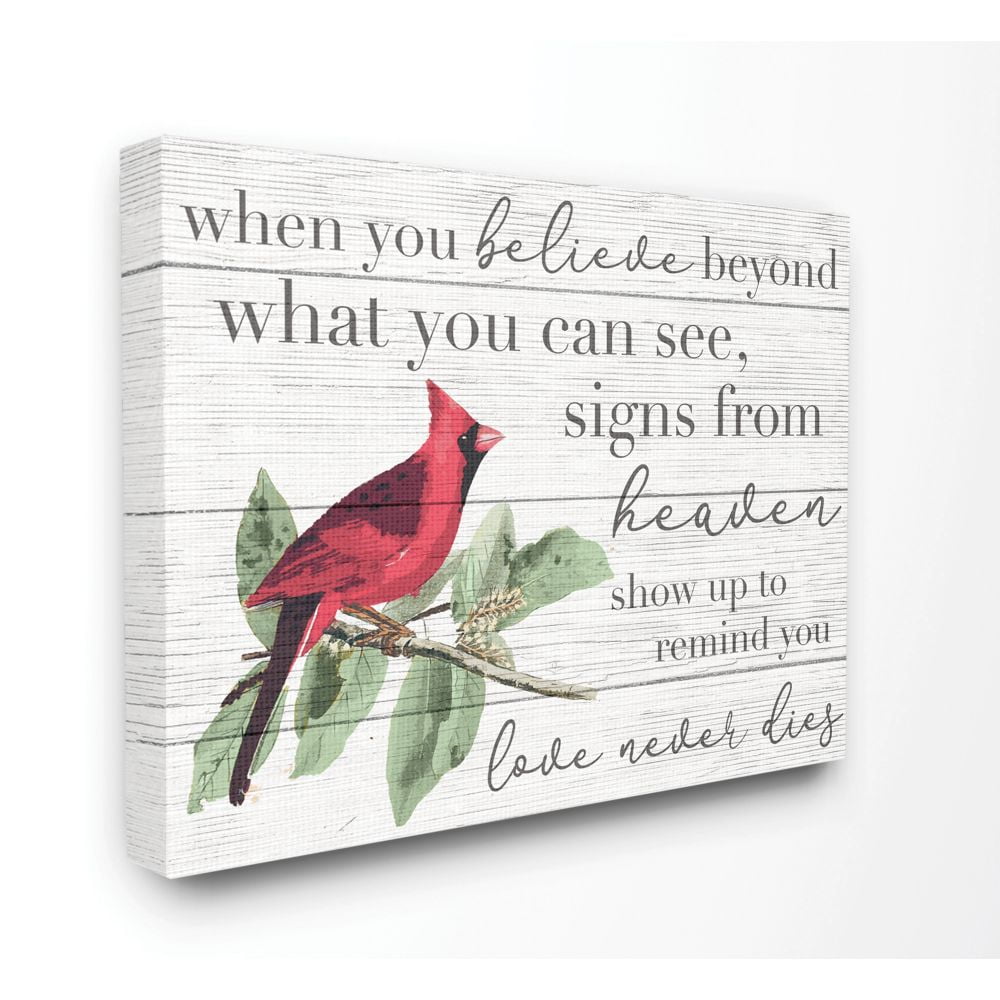 Believe Love Never Dies Inspirational Cardinal Bird Word Design Super Oversized Stretched Canvas Wall Art by Daphne Polselli